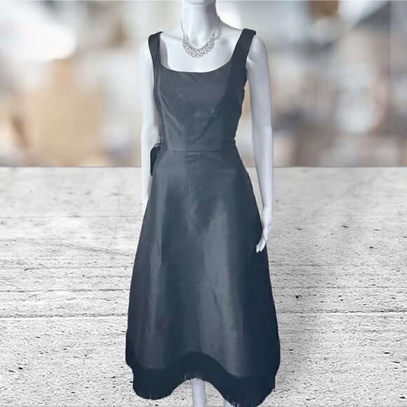 Kay Unger Black Sleeveless Fringe Bottom MIDI Dress - Picture 3 of 8